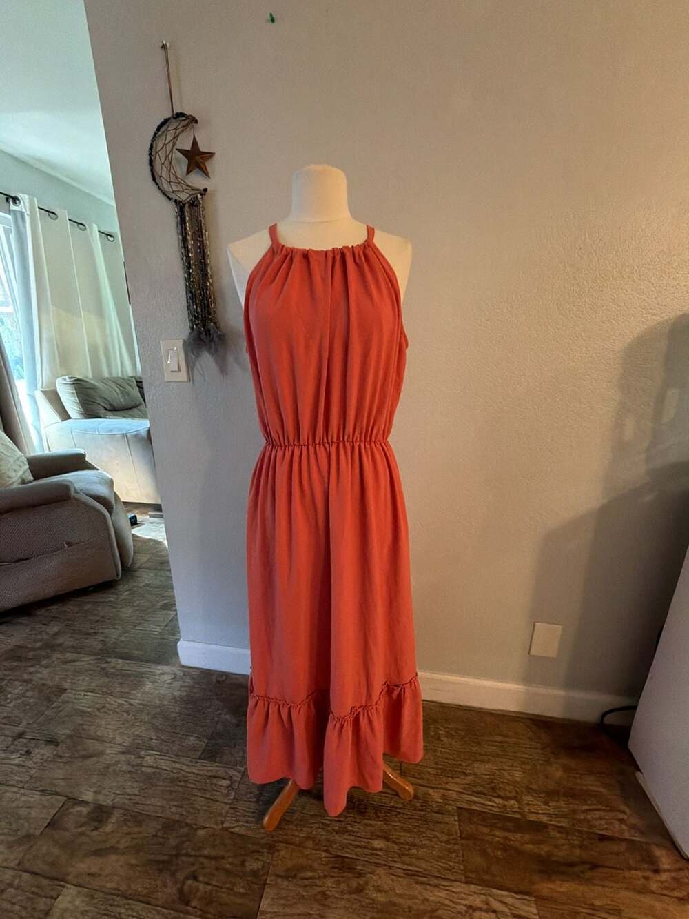 Tahari Women's Sleeveless Midi Dress Coral Size M